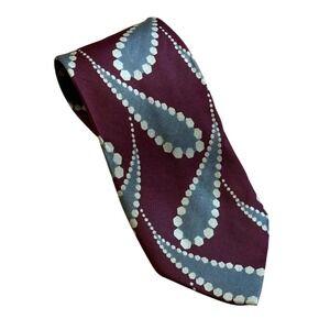 Giorgio Armani Burgundy Blue Silk Tie Paisley Dot Pattern Italy Mens Vtg 58x3